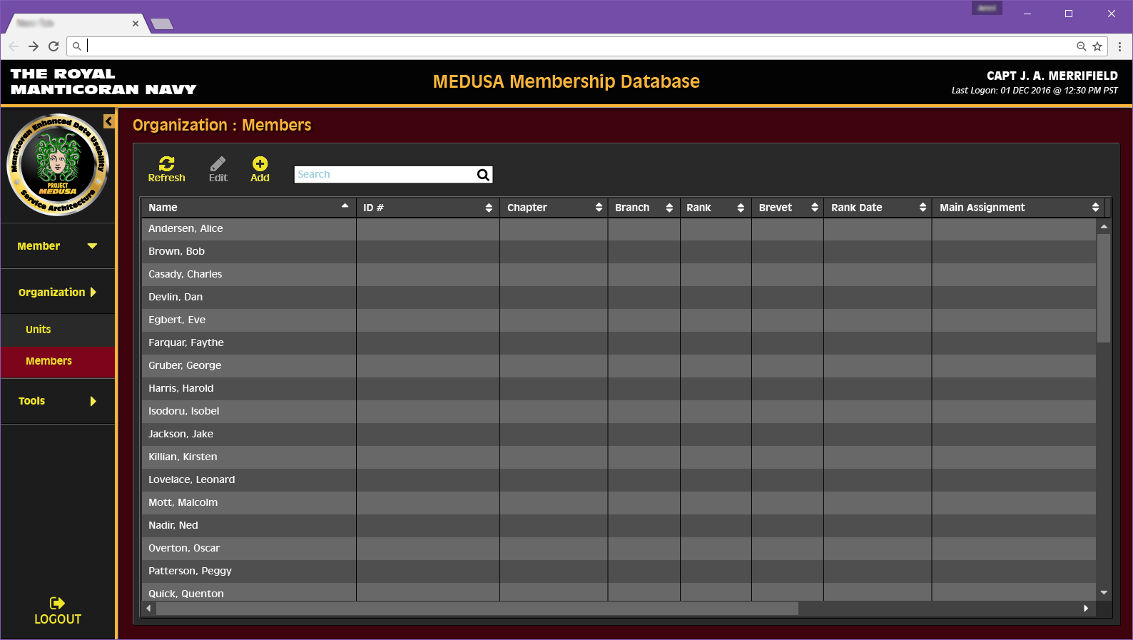 Organization Members Page Concept for Medusa Web Application